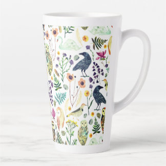 Caneca De Café Latte Padrão Botânico Inspirado na Natureza para Almofad