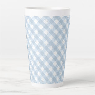 Caneca De Café Latte Padrão branco e azul verificado elegante