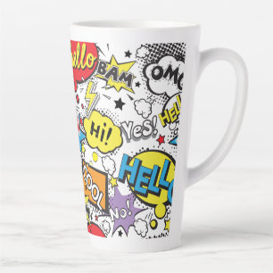 Caneca De Café Latte Padrão Colorido de Balão de Fala de Arte Pop de Qu