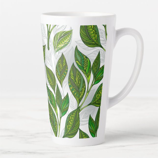 Caneca De Café Latte Padrão contínuo com folhas de chá verde (Direita)