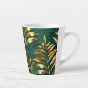 Caneca De Café Latte Padrão contínuo com samambaias douradas