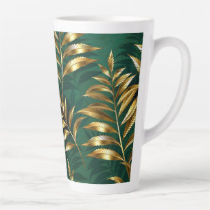 Caneca De Café Latte Padrão contínuo com samambaias douradas