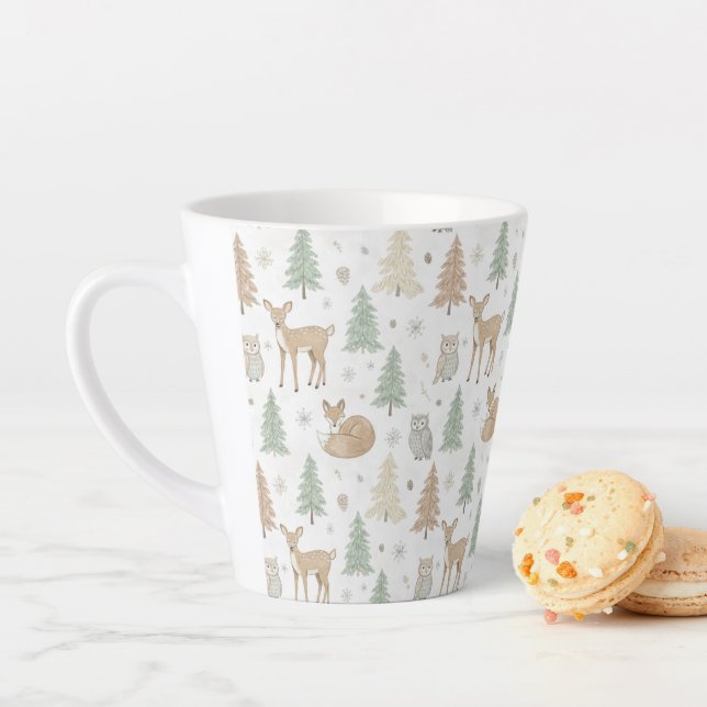 Caneca De Café Latte Padrão contínuo de animais da floresta de inverno (In Situ)