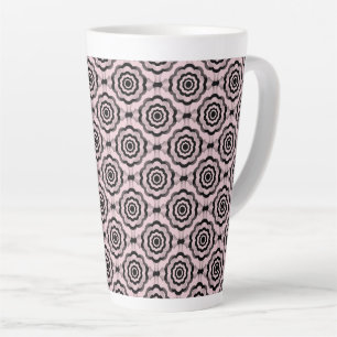 Caneca De Café Latte Padrão contínuo de flor preta rosa
