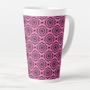 Caneca De Café Latte Padrão contínuo de flor preta rosa