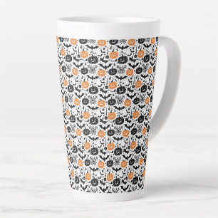 Caneca De Café Latte Padrão contínuo de Halloween assustador