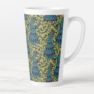 Caneca De Café Latte Padrão contínuo de pavão Art Nouveau Vintage