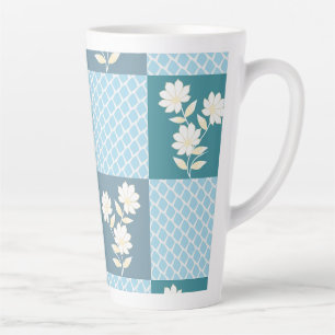 Caneca De Café Latte Padrão contínuo xadrez floral elegante em So