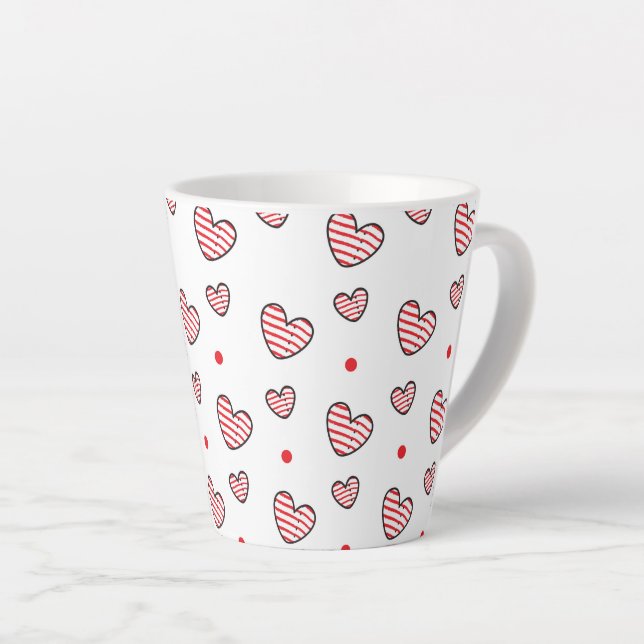 Caneca De Café Latte Padrão Corações 21 (Ângulo direito)