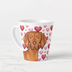 Caneca De Café Latte Padrão Corações Vermelhos Vizsla Húngaro Amor Cach