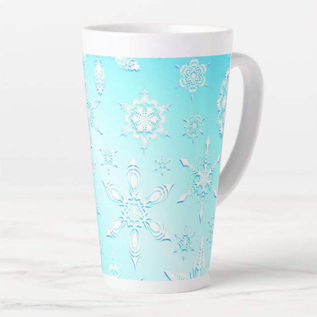 Caneca De Café Latte Padrão Crystal Snowflakes (Ângulo direito)