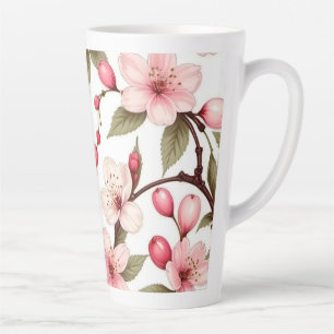 Caneca De Café Latte Padrão das flores de cereja