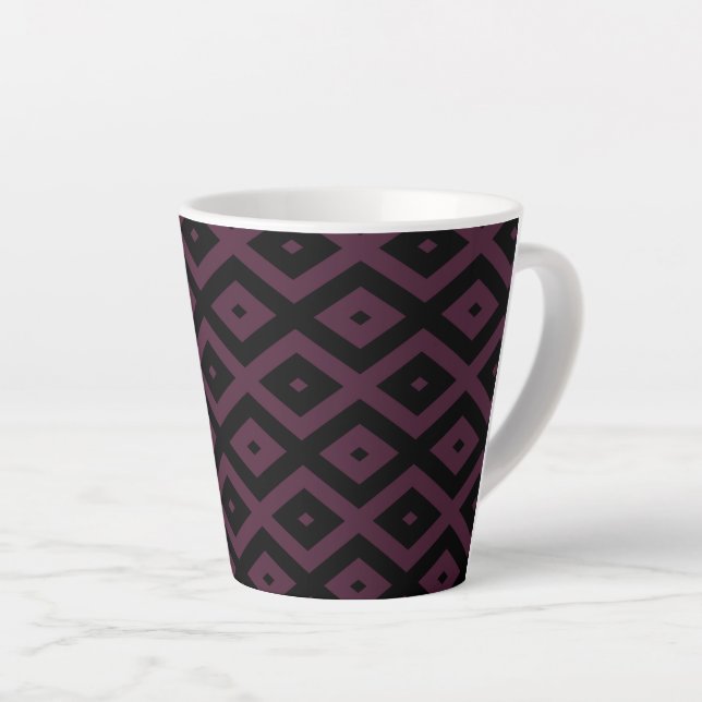 Caneca De Café Latte Padrão de ameixa e diamante preto (Ângulo direito)