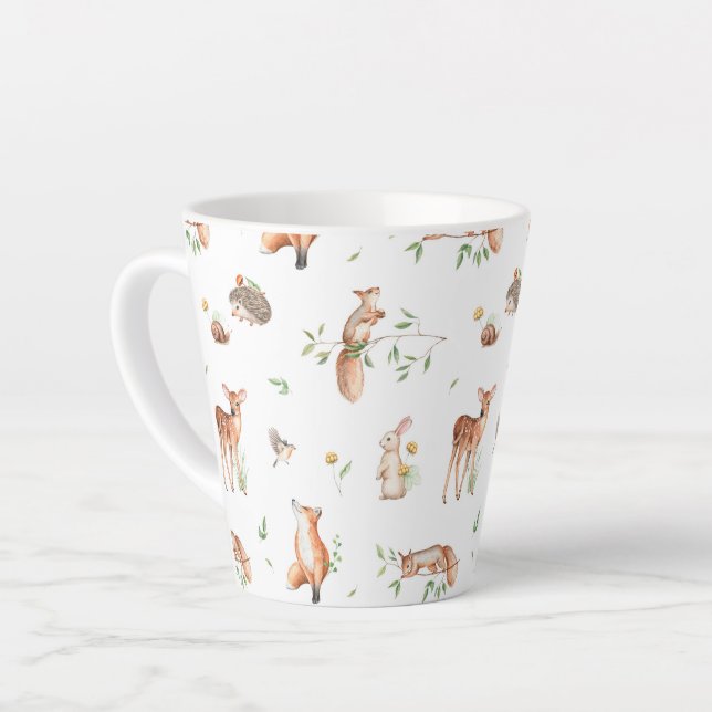 Caneca De Café Latte Padrão de Amigos de Animais da Floresta Cura (Ângulo esquerdo)