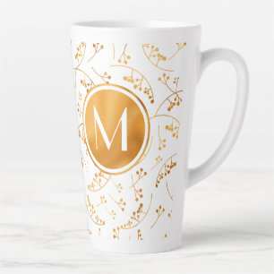 Caneca De Café Latte padrão de amoras de ouro na moda monograma em bran