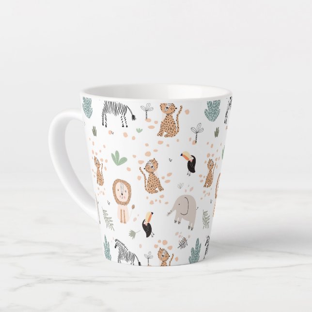 Caneca De Café Latte Padrão de Animais da Floresta Tropical Selva (Ângulo esquerdo)