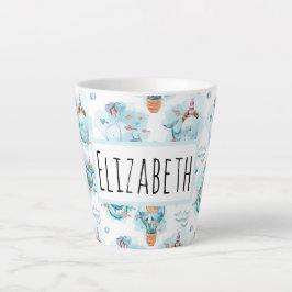 Caneca De Café Latte Padrão de Aquarela das Baleias Náuticas Cóticas