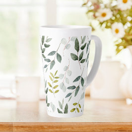 Caneca De Café Latte Padrão de Aquarela de Folhas Verdes