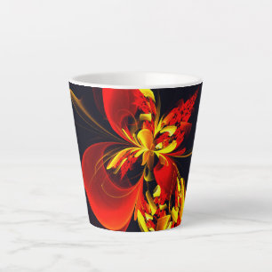Caneca De Café Latte Padrão de Arte Abstrata Floral Amarelo Vermelho Mo