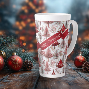 Caneca De Café Latte Padrão de Árvore de Natal Branco Vermelho nº 4 ID1