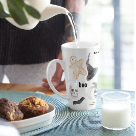 Caneca De Café Latte Padrão de Assustação Colorida do Halloween |Feliz 