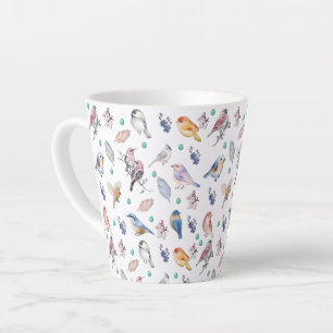 Caneca De Café Latte Padrão de Aves de primavera
