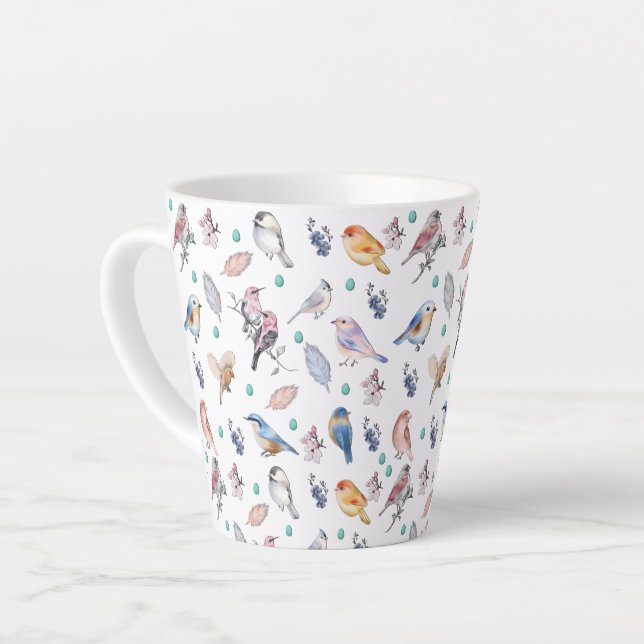 Caneca De Café Latte Padrão de Aves de primavera (Ângulo esquerdo)