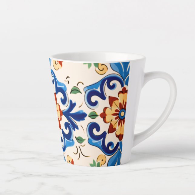 Caneca De Café Latte Padrão de Azulejo Siciliano (Direita)