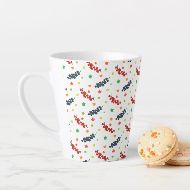 Caneca De Café Latte Padrão De Berries, Morango, Amorango, Fruta (In Situ)