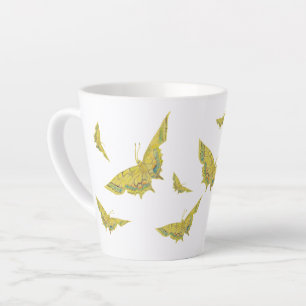 Caneca De Café Latte Padrão de Borboleta Anormal do Velho Mundo Amarelo
