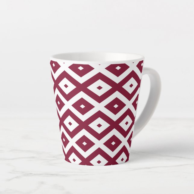 Caneca De Café Latte Padrão de borgonha e diamante branco (Ângulo direito)