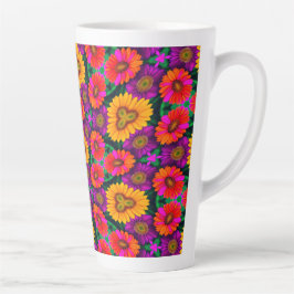 Caneca De Café Latte Padrão de Buquê de margarida colorida