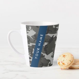 Caneca De Café Latte Padrão de Camuflagem Cinza, Seu nome, Personalizar