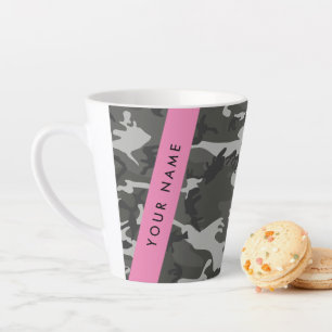 Caneca De Café Latte Padrão de Camuflagem Cinza, Seu nome, Personalize