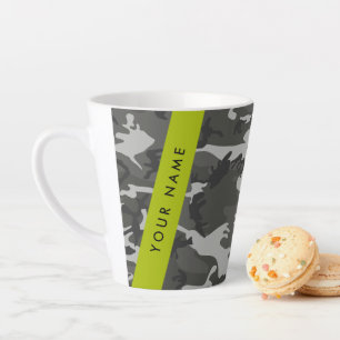 Caneca De Café Latte Padrão de Camuflagem Cinza, Seu nome, Personalize