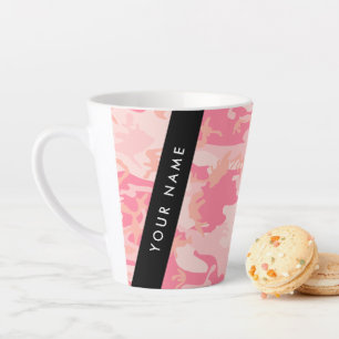 Caneca De Café Latte Padrão de Camuflagem Rosa, Seu nome, Personalize