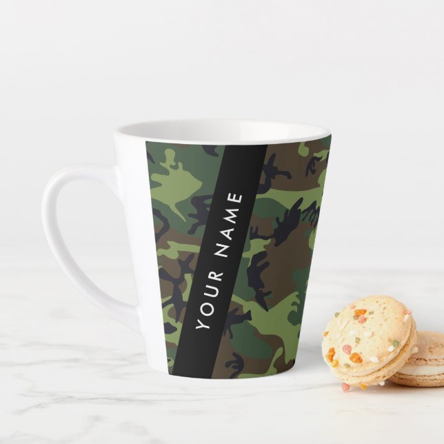 Caneca De Café Latte Padrão de Camuflagem Verde, Seu nome, Personalize (In Situ)
