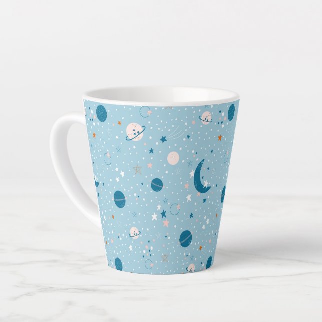 Caneca De Café Latte Padrão de Céu Azul e Espaço (Ângulo esquerdo)