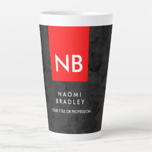 Caneca De Café Latte Padrão de Cinza Vermelha do Monograma Moderno