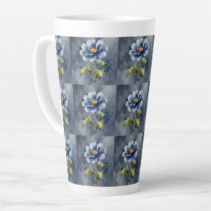 Caneca De Café Latte Padrão de cor da água da flor azul