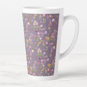 Caneca De Café Latte padrão de cor de água floral - rosa, roxo, verde