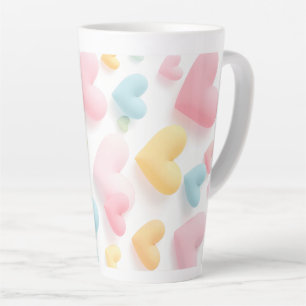 Caneca De Café Latte Padrão de Coração Pastel
