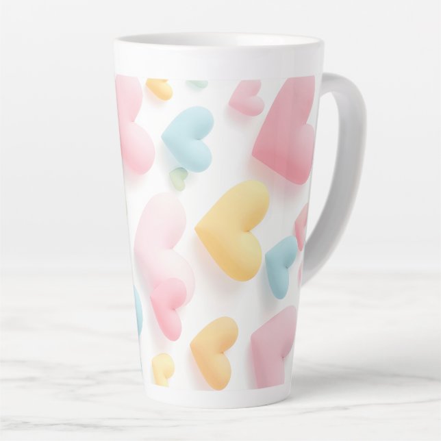 Caneca De Café Latte Padrão de Coração Pastel (Ângulo direito)