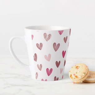Caneca De Café Latte Padrão de Coração Rosa Fofo – Design Romântico e E
