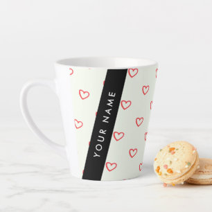 Caneca De Café Latte Padrão de Coração Vermelho, Amor, Seu Nome, Person