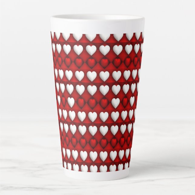 Caneca De Café Latte Padrão de Coração Vermelho e Branco (Frente)