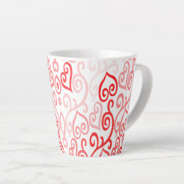 Caneca De Café Latte Padrão de Coração Vermelho e Rosa