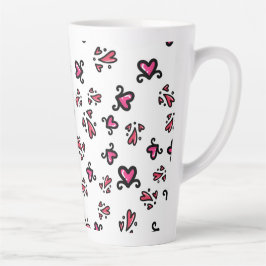 Caneca De Café Latte Padrão de Corações Rosas – Design Fofo de Rabiscos