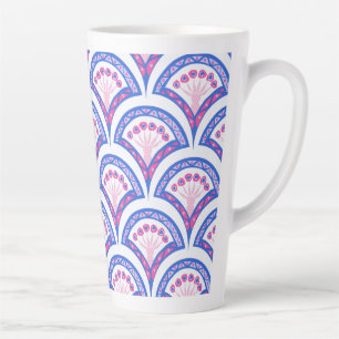 Caneca De Café Latte padrão de damasco floral azul