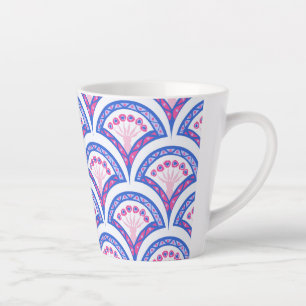 Caneca De Café Latte padrão de damasco floral azul